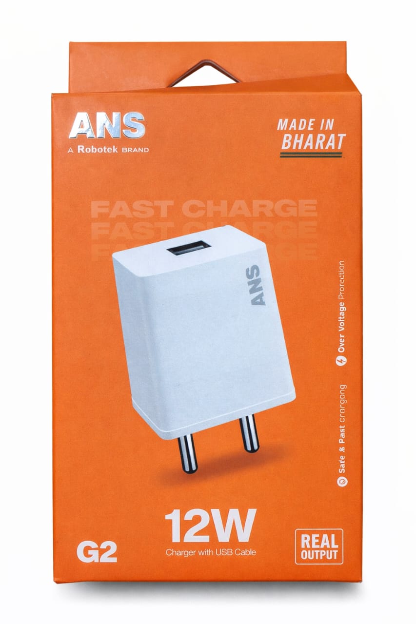 ANS G2 12W fast charger with USB cable by Robotek brand for mobile charging