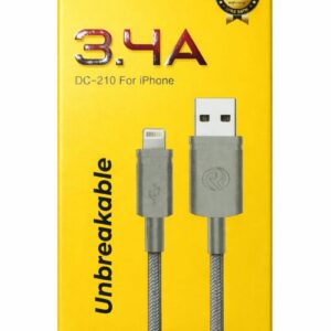 Robotek DC-210 3.4A lightning USB cable for iPhone with unbreakable braided design in yellow packaging