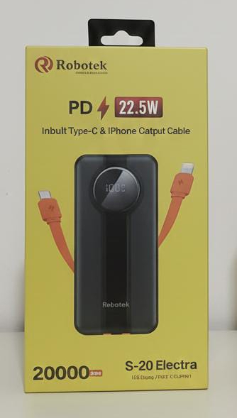 Robotek S-20 Electra 20000mAh PD 22.5W Power Bank (Inbuilt Type-C & iPhone Cable) - Image 2