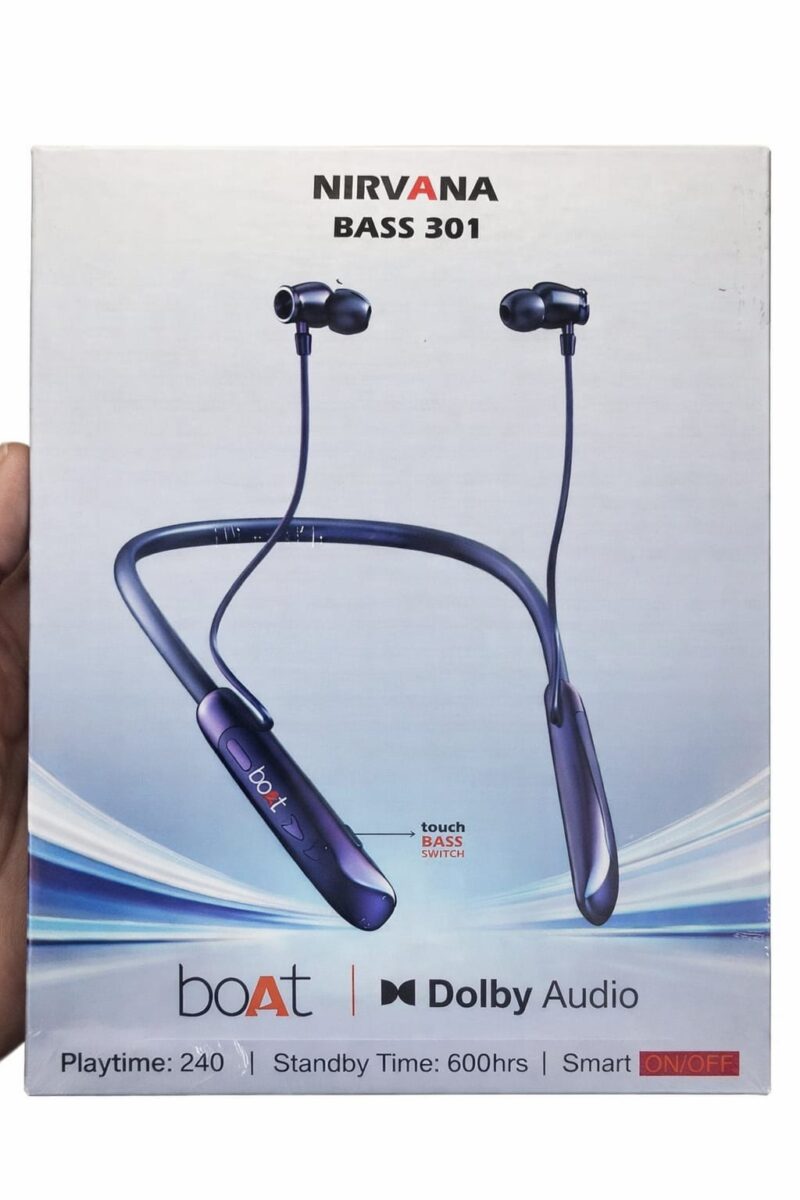 boAt Nirvana Bass 301 wireless neckband with Dolby Audio, touch bass switch and premium design packaging
