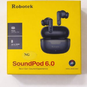 Robotek SoundPod 6.0 true wireless earbuds with charging case, 11mm bass driver, long battery life and voice assistant support.